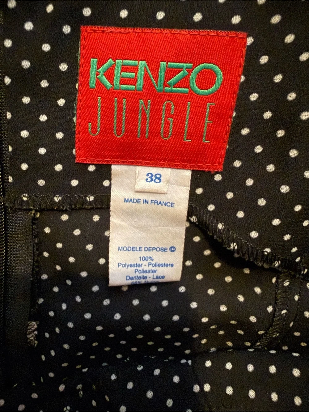 Kenzo vintage Black & White Polka Dot Strappy Mini Dress with Floral Lace - Picture 5 of 9